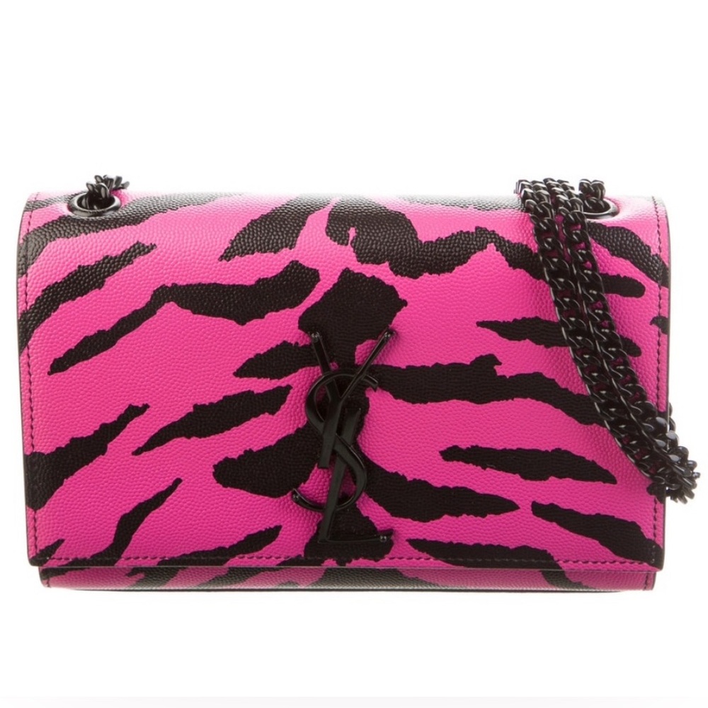 YSL Saint Laurent Small Kate Bag Pink Zebra Grained Leather